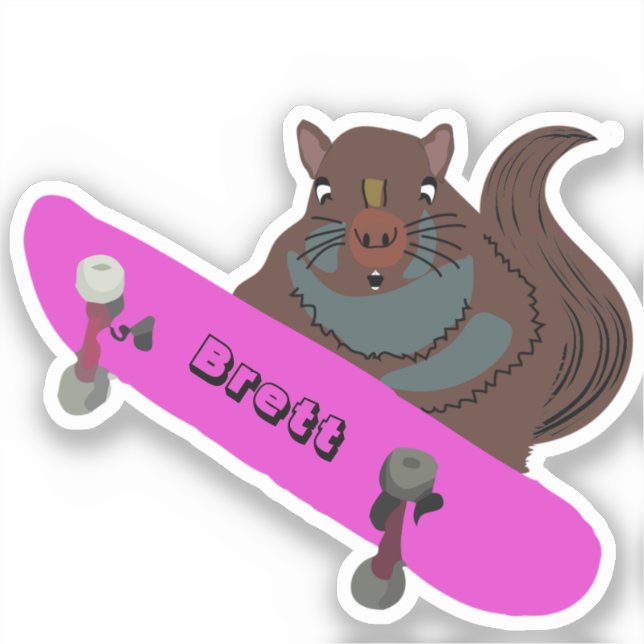 Naughty Squirrel #622 Brett Skateboarding Sticker (Front)