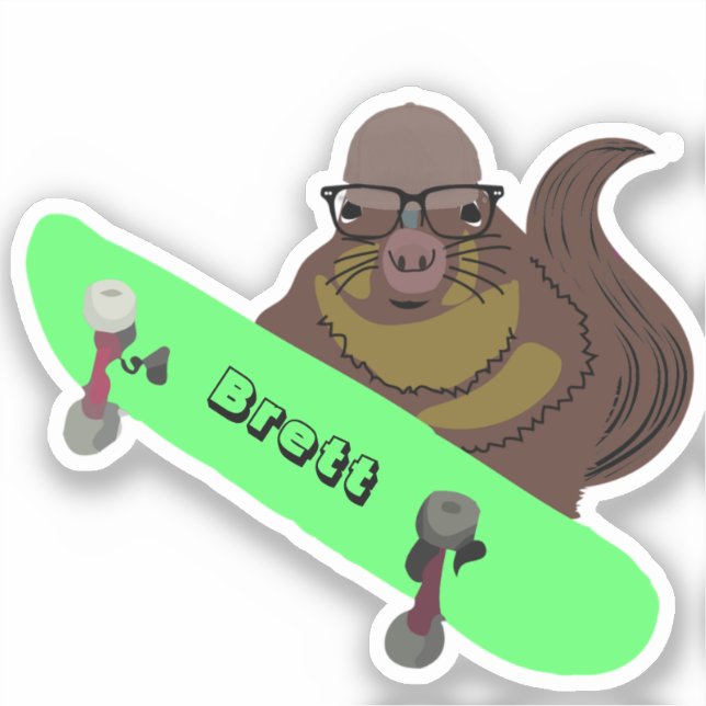 Naughty Squirrel #686 Brett Skateboarding Sticker (Front)
