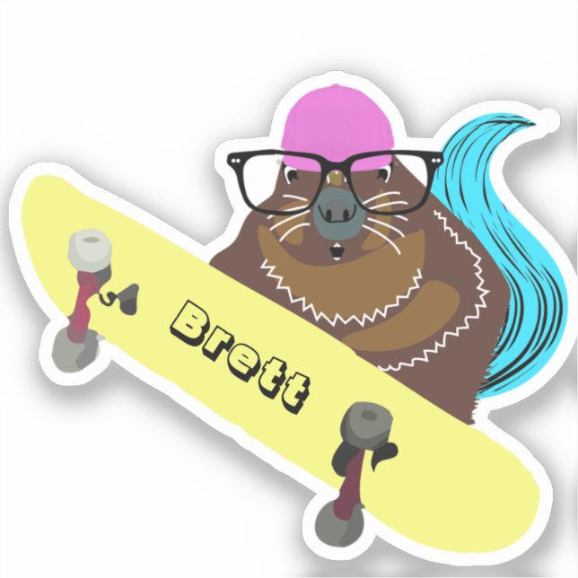 Naughty Squirrel #687 Brett Skateboarding Sticker (Front)