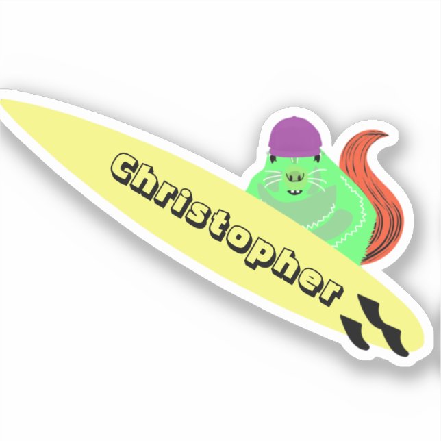 Naughty Squirrel #697 Surfing Sticker (Front)