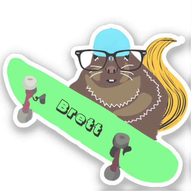 Naughty Squirrel #837 Brett Skateboarding Sticker (Front)