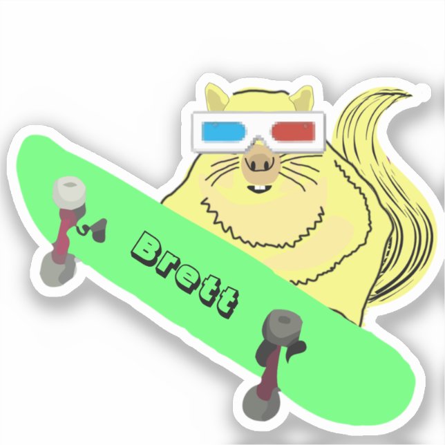 Naughty Squirrel #858 Brett Skateboarding Sticker (Front)