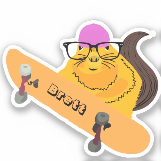 Naughty Squirrel #886 Brett Skateboarding Sticker (Front)