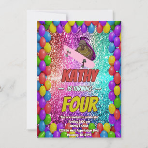 Naughty Squirrel Skateboard Birthday Party Invite