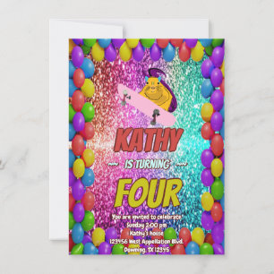 Naughty Squirrel Skateboard Birthday Party Invite