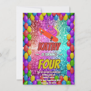 Naughty Squirrel Skateboard Birthday Party Invite