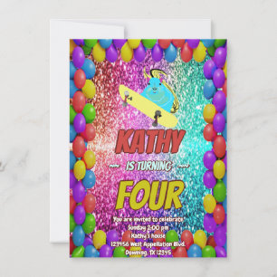 Naughty Squirrel Skateboard Birthday Party Invite