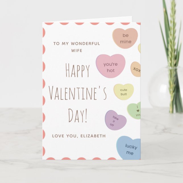 Naughty & Sweet Candy Hearts Wife Valentine's Day Card (Front)
