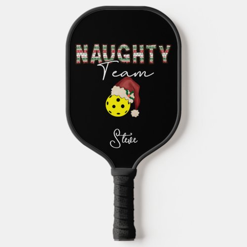 Naughty Team Yellow Pickle Ball with Santa Hat Pickleball Paddle
