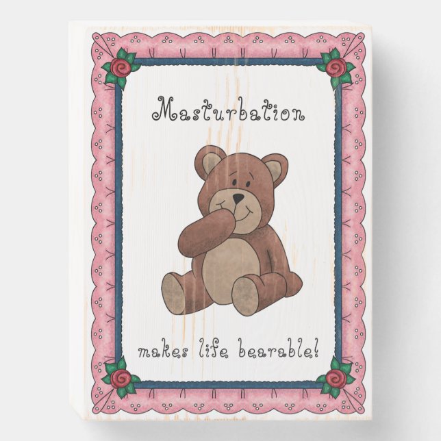Naughty Teddy Bear Wooden Box Sign (Front Vertical)