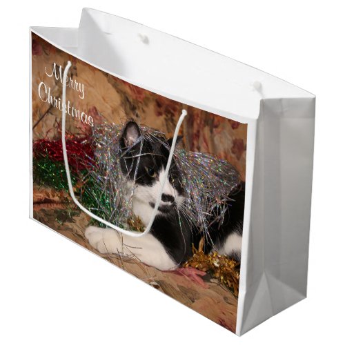 Naughty tuxedo kitty Christmas Large Gift Bag