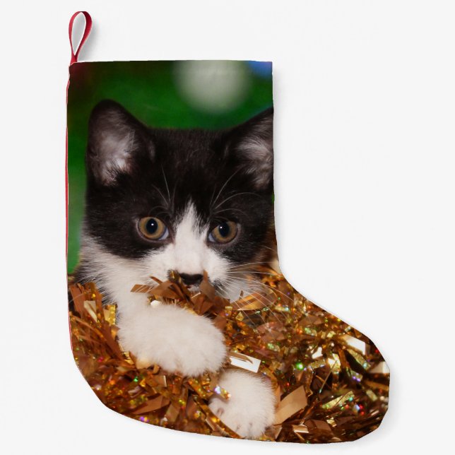 Naughty tuxedo kitty Christmas Small Christmas Stocking (Front)