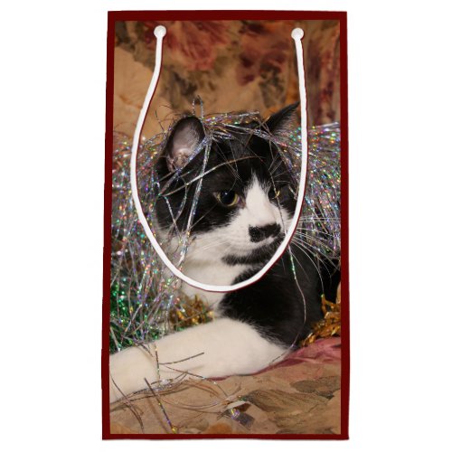 Naughty tuxedo kitty Christmas Small Gift Bag