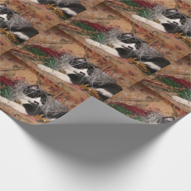 Naughty tuxedo kitty Christmas Wrapping Paper (Corner)