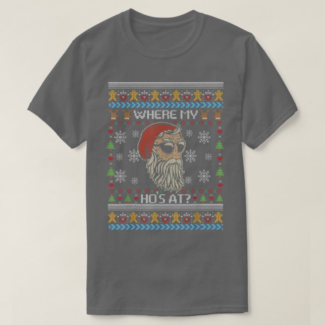 Naughty Ugly Christmas Sweater Wheres My Hos At  (Design Front)