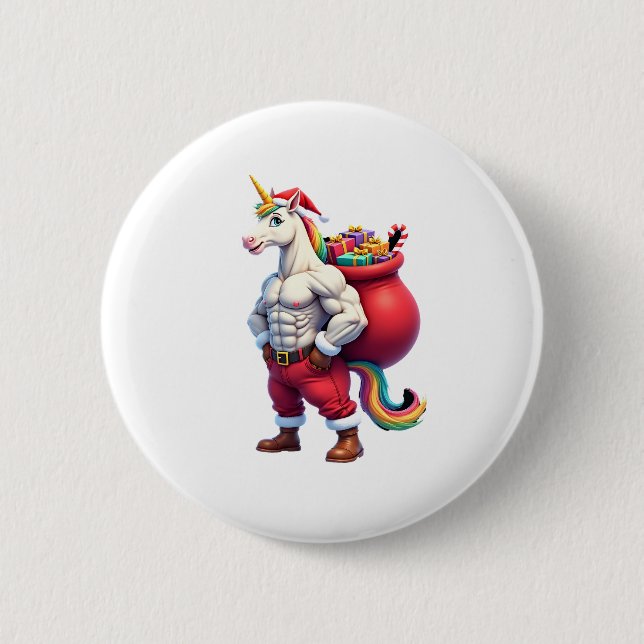 Naughty Unicorn Pun Funny Family Christmas Morning Button (Front)