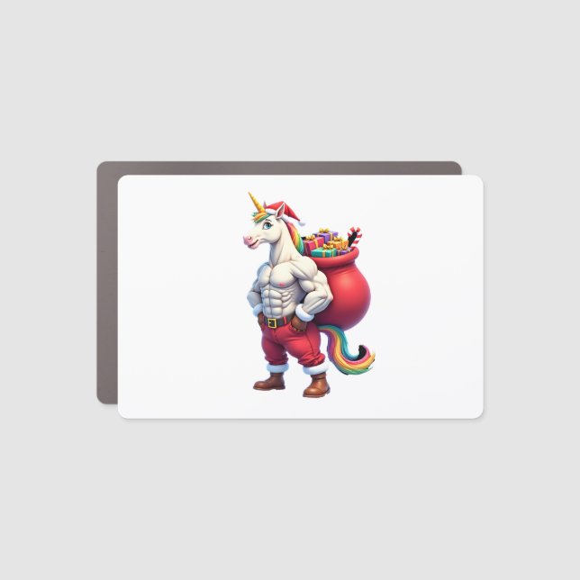 Naughty Unicorn Pun Funny Family Christmas Morning Car Magnet (Front)