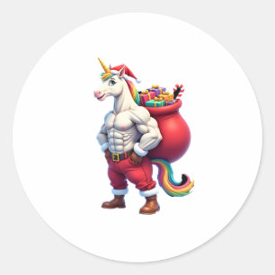 Naughty Unicorn Pun Funny Family Christmas Morning Classic Round Sticker