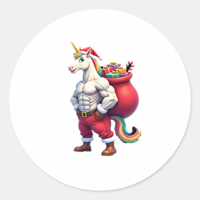 Naughty Unicorn Pun Funny Family Christmas Morning Classic Round Sticker (Front)