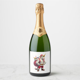 Naughty Unicorn Pun Funny Family Christmas Morning Sparkling Wine Label