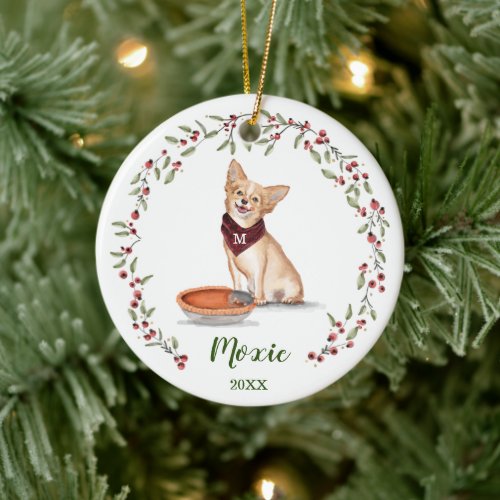 Naughty Watercolor Chihuahua Dog Photo Memory Ceramic Ornament