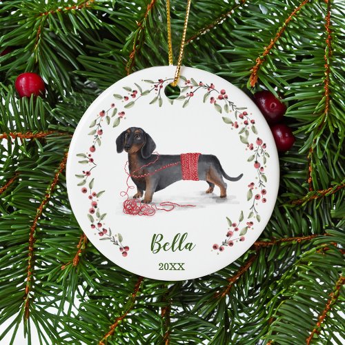 Naughty Watercolor Dachshund Dog Photo Memory Ceramic Ornament