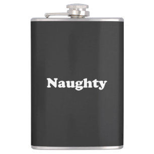 Naughty, white letters black flask