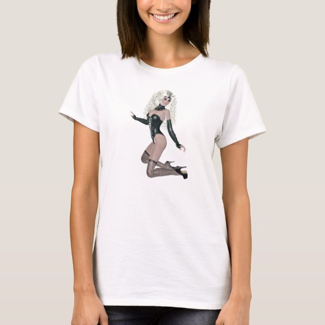 Naughty woman in black leather lingerie T-Shirt (Front)