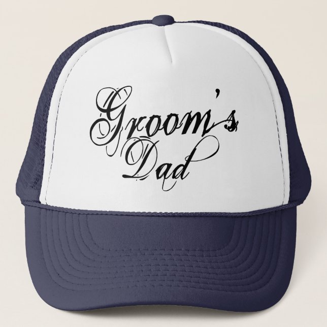 Naughy Grunge Script - Groom's Dad Black Trucker Hat (Front)
