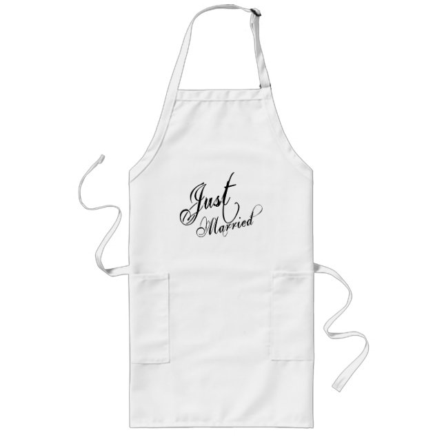Naughy Grunge Script - Just Married Black Long Apron (Front)