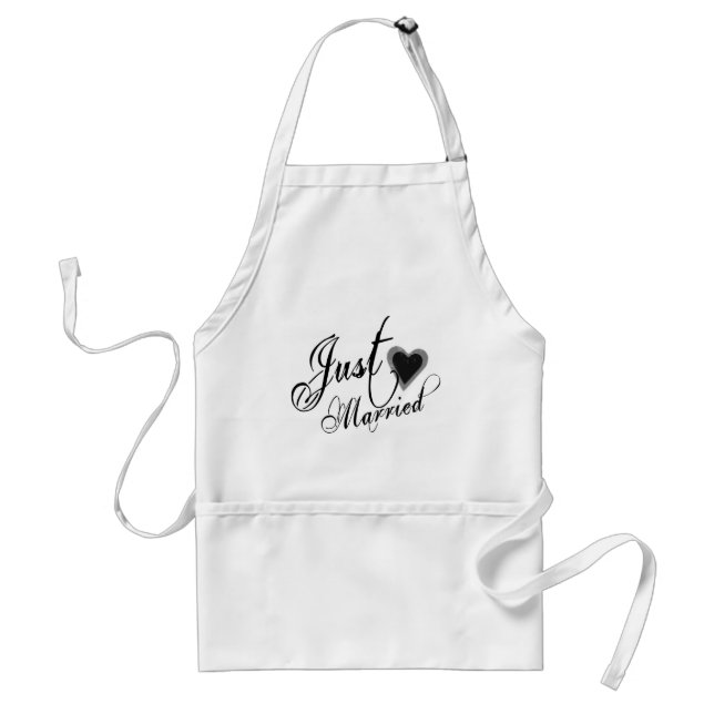 Naughy Grunge Script - Just Married Heart Black Adult Apron (Front)