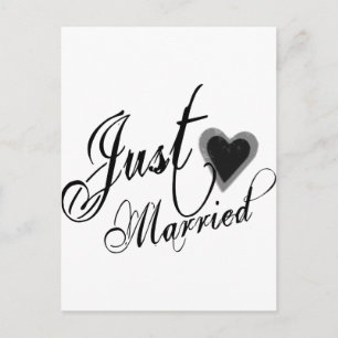 Naughy Grunge Script - Just Married Heart Black Announcement Postcard