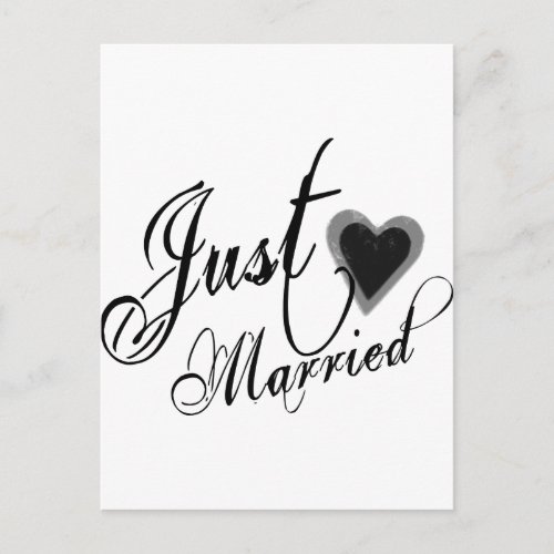 Naughy Grunge Script _ Just Married Heart Black Announcement Postcard