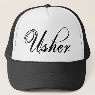 Naughy Grunge Script - Usher Black Trucker Hat