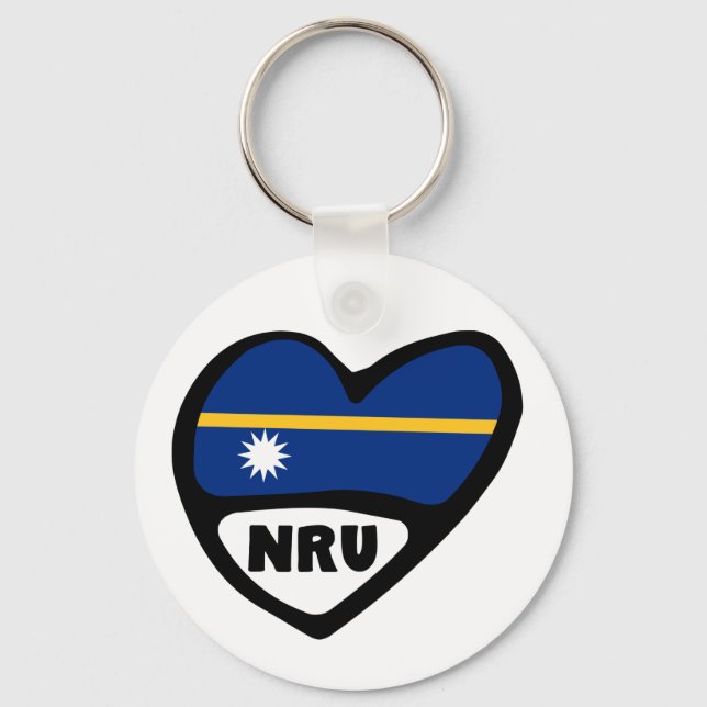 Nauru Country Code Flag Heart Keyring, NRU Keychain (Front)