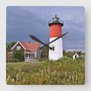 Nauset Lighthouse  Cape Cod Mass Square Wall Clock by LighthouseGuy at Zazzle