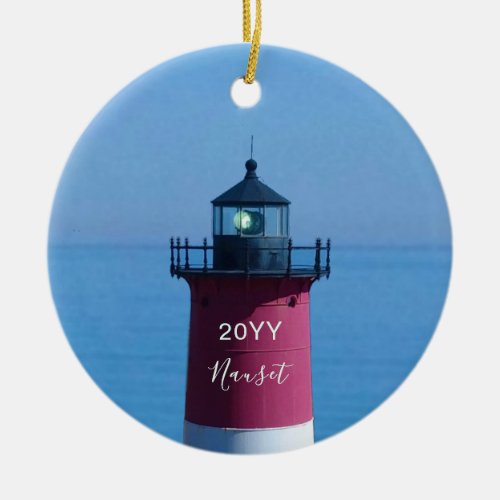 Nauset Lighthouse Dated Cape Cod Christmas Ceramic Ornament