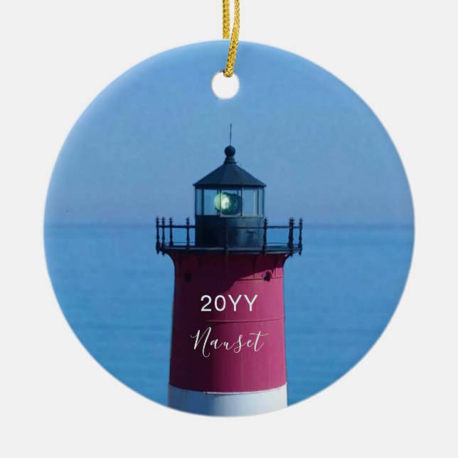 Nauset Lighthouse Dated Cape Cod Christmas Ceramic Ornament (Front)