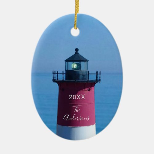 Nauset Lighthouse Dated Script Name Ceramic Ornament