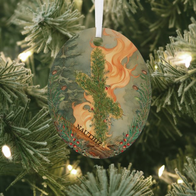 Nauthiz Rune and Yule Log Winter Solstice Name Metal Ornament (Insitu)