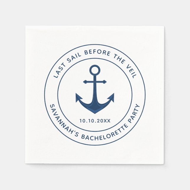 Nauti Bachelorette Party Last Sail Before The Veil Napkins (Front)