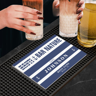 Nauti Blue & White Nautical Striped Anchor Bar Mat