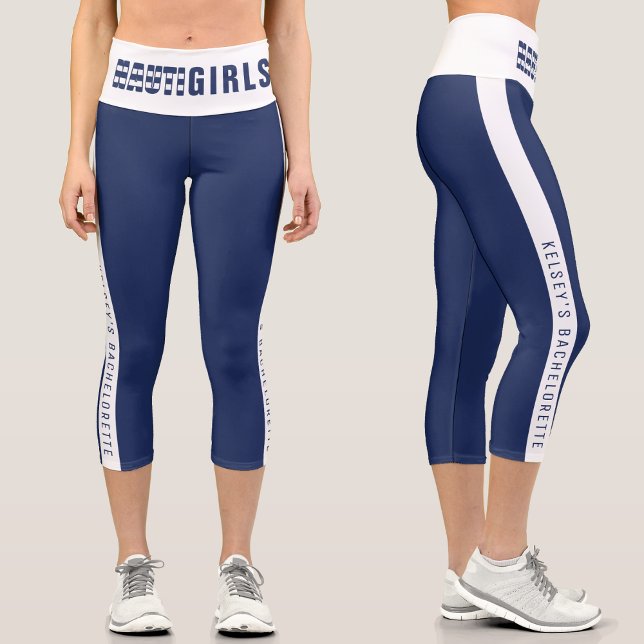 Nauti Girls Blue Striped Bachelorette Party Capri Leggings (Creator Uploaded)
