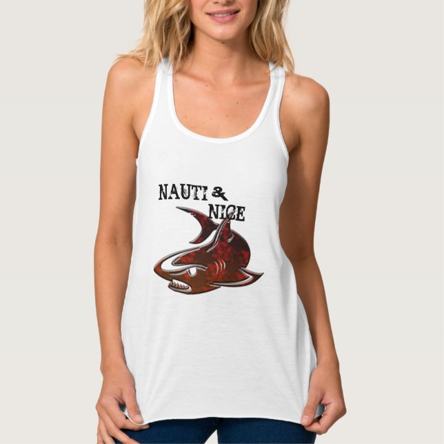 nauti & nice shark geek funny t-shirt shark design tank top (Front)