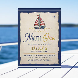 Nauti One Sailboat 1st Birthday Party Invitation
