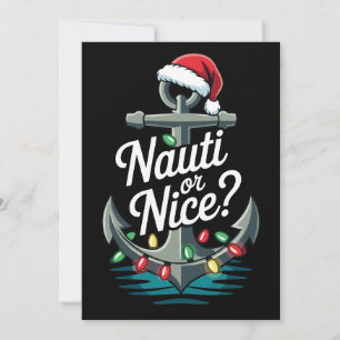 Nauti Or Nice Christmas Anchor Santa Hat Lights Invitation