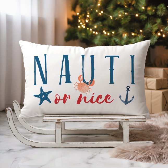 Nauti or Nice Coastal Christmas Lumbar Pillow (Creator Uploaded)