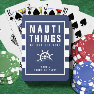 Nauti Things Bachelor Party Ship Helm Blue Striped Poker Cards