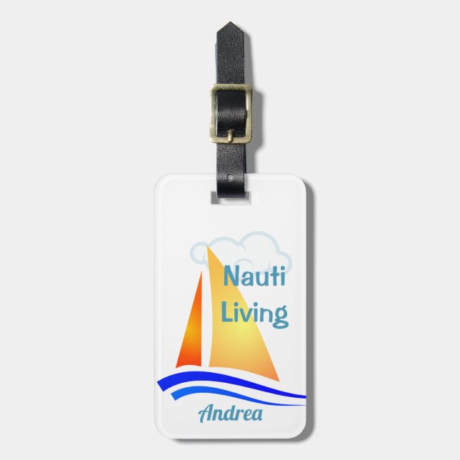 Nauti Thoughts Nautical Sailboat Luggage Tag (Front Vertical)