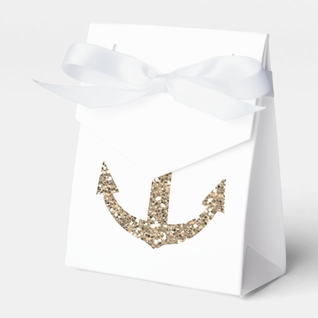 Nautial Anchor Gold Gliter Wedding Favor Boxes (Front Side)